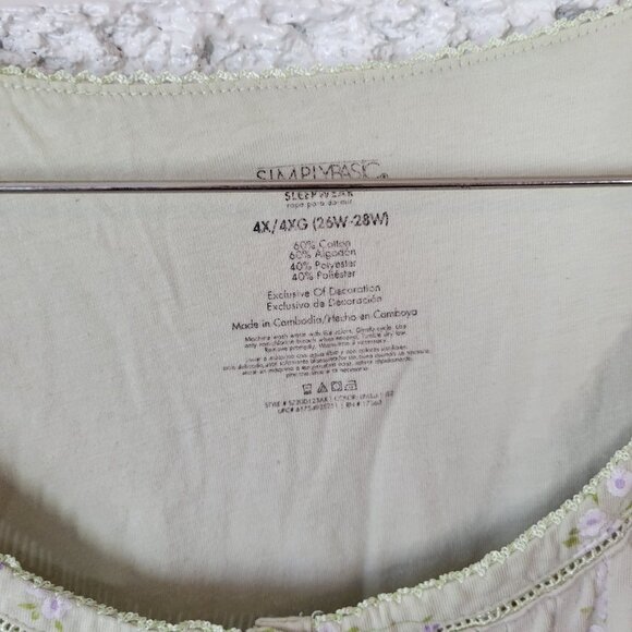 Simply Basic Nightgown 4X Plus Green Purple Floral Lace Cotton Blend FLO162XE - Picture 10 of 12